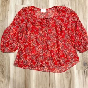Anthropologie Pins and Needles Floral Red Lightweight Blouse Women’s XS